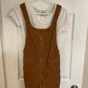 Mustard corduroy dress-style over-alls